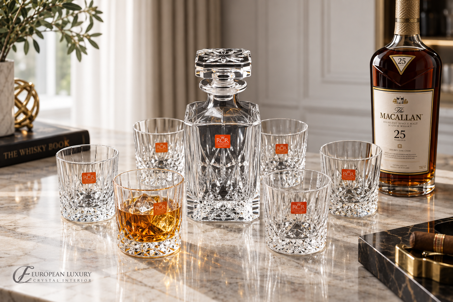 Bộ ly pha lê đúc uống rượu Whiskey cao cấp với kiểu dáng sang trọng, độ trong suốt nổi bật và thiết kế tinh tế, phù hợp cho không gian gia đình, nhà hàng, khách sạn và làm quà tặng.