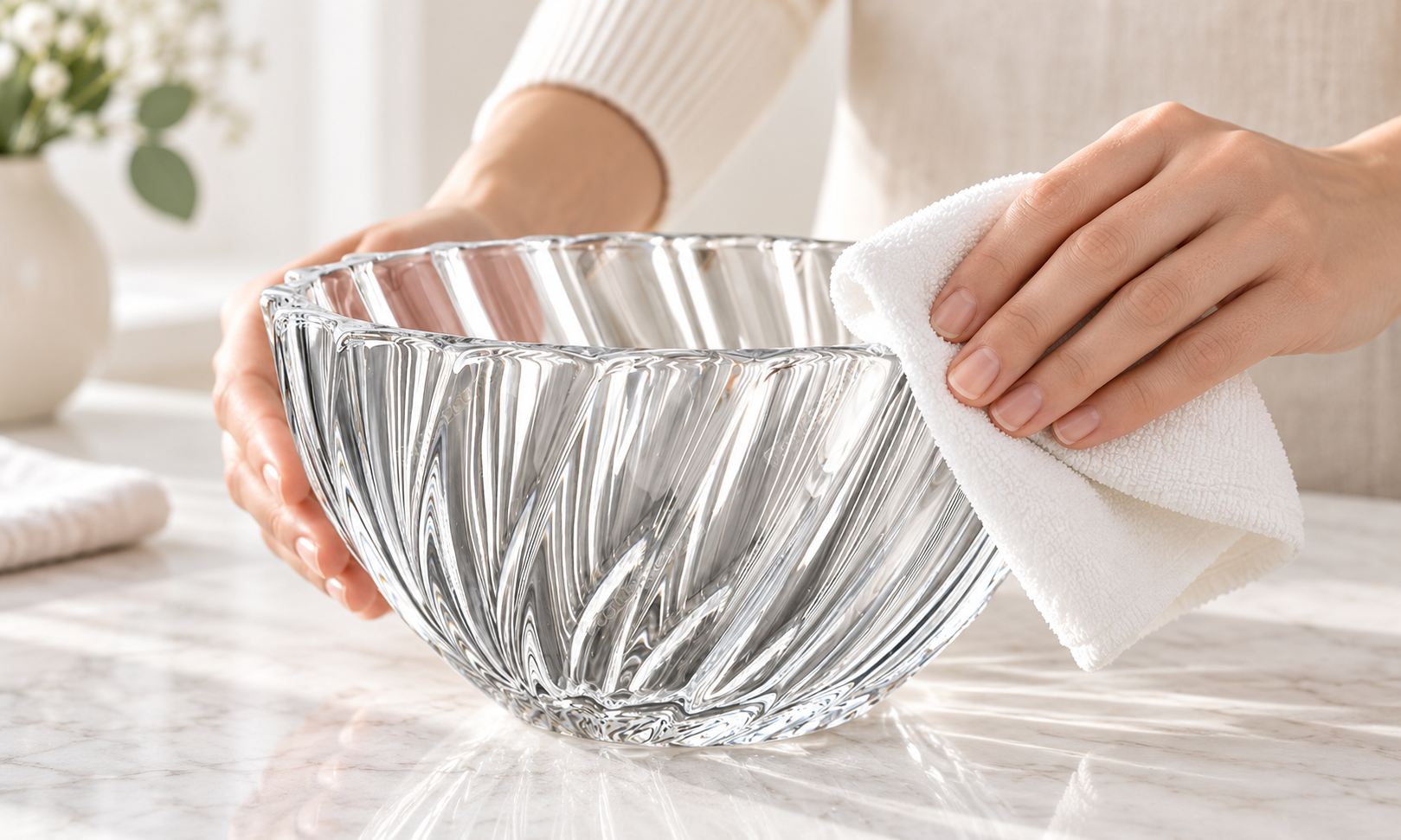 Hướng dẫn vệ sinh và bảo quản đĩa pha lê đúng cách, giúp bề mặt luôn trong sáng, sạch đẹp và hạn chế ố mờ
